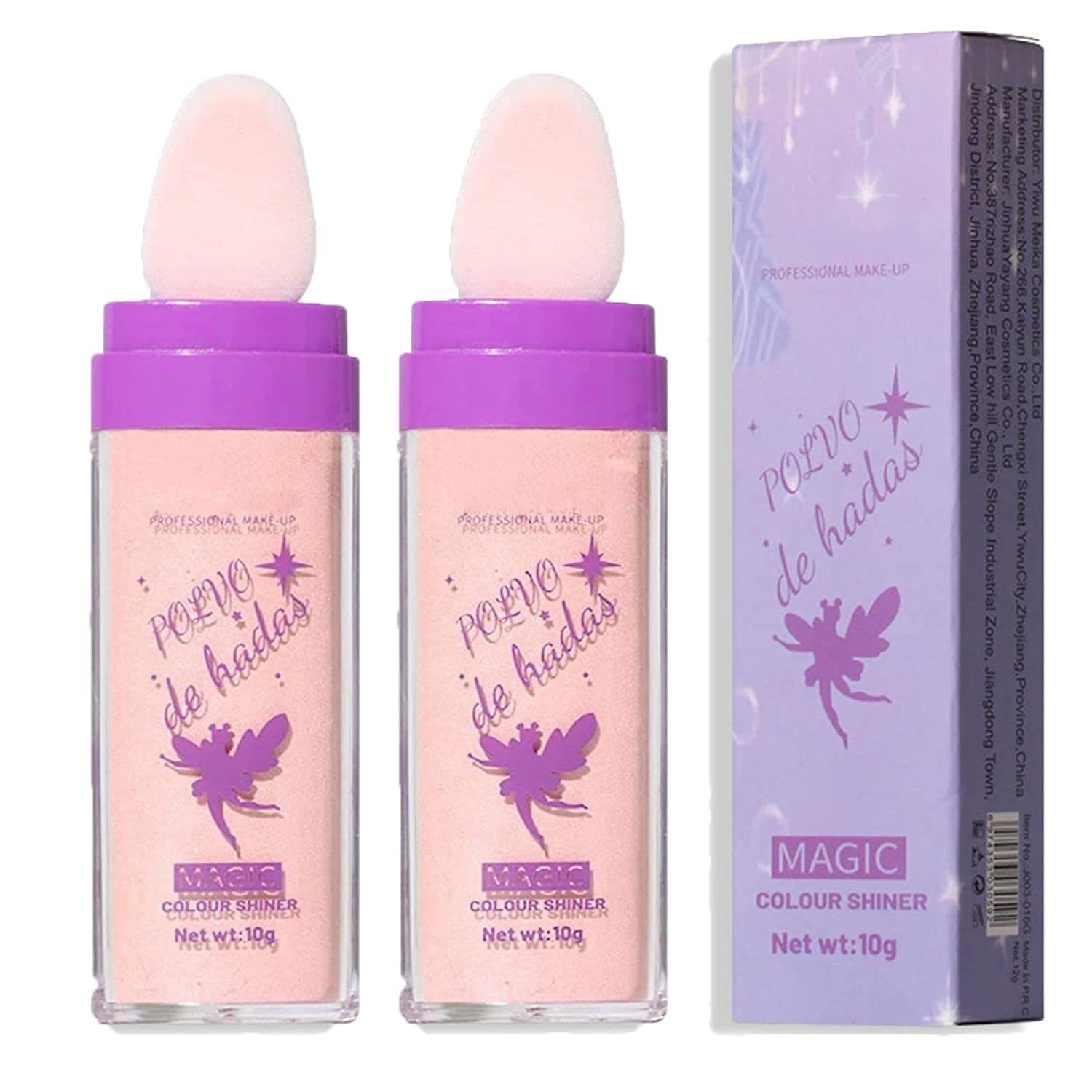 MOOMARTO 2pcs Polvo De Hadas Kit, Pink Glitter Highlighting Patting Powder, Three-Dimensional Fairy Shimmer Blusher Highlight Brighten Face Body Lips Highlighter Makeup Set (Fairy Pink)