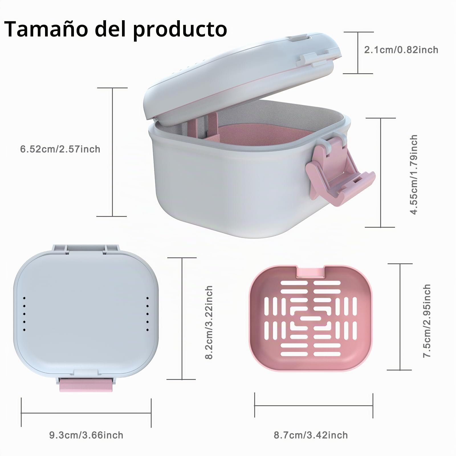 BVN Caja de prótesis con colador y protección contra fugas, caja de doble capa para retenedores, dentaduras y guías de mordida, caja de limpieza portátil y almacenamiento de viaje
