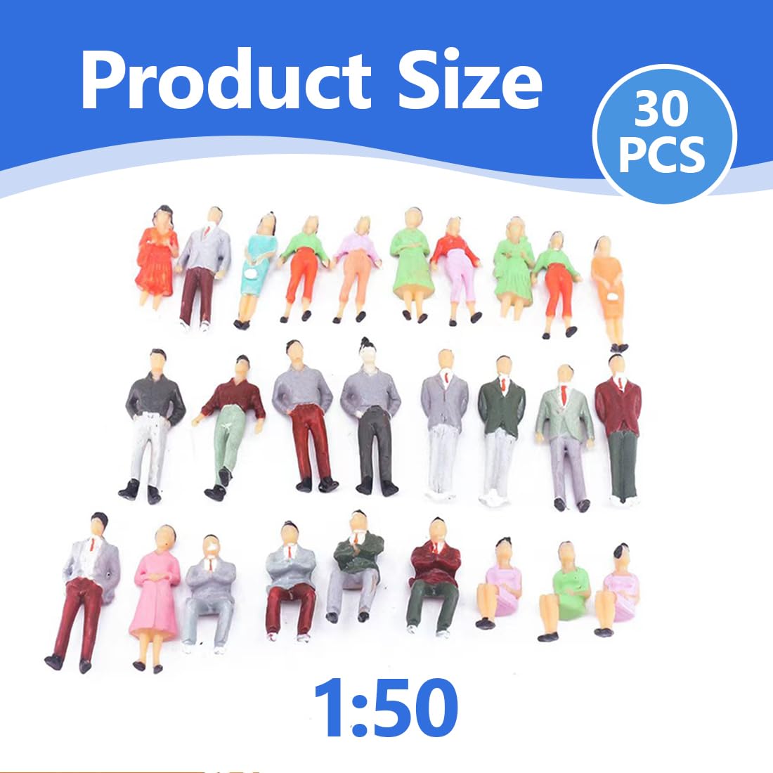 30 Pezzi 1:50 Mini Figurine di Persone Modello in Scala dei Treni Architettonici Figure di Persone,Mini Figure di Persone Dipinte in Plastica, Persone sedute e in Piedi
