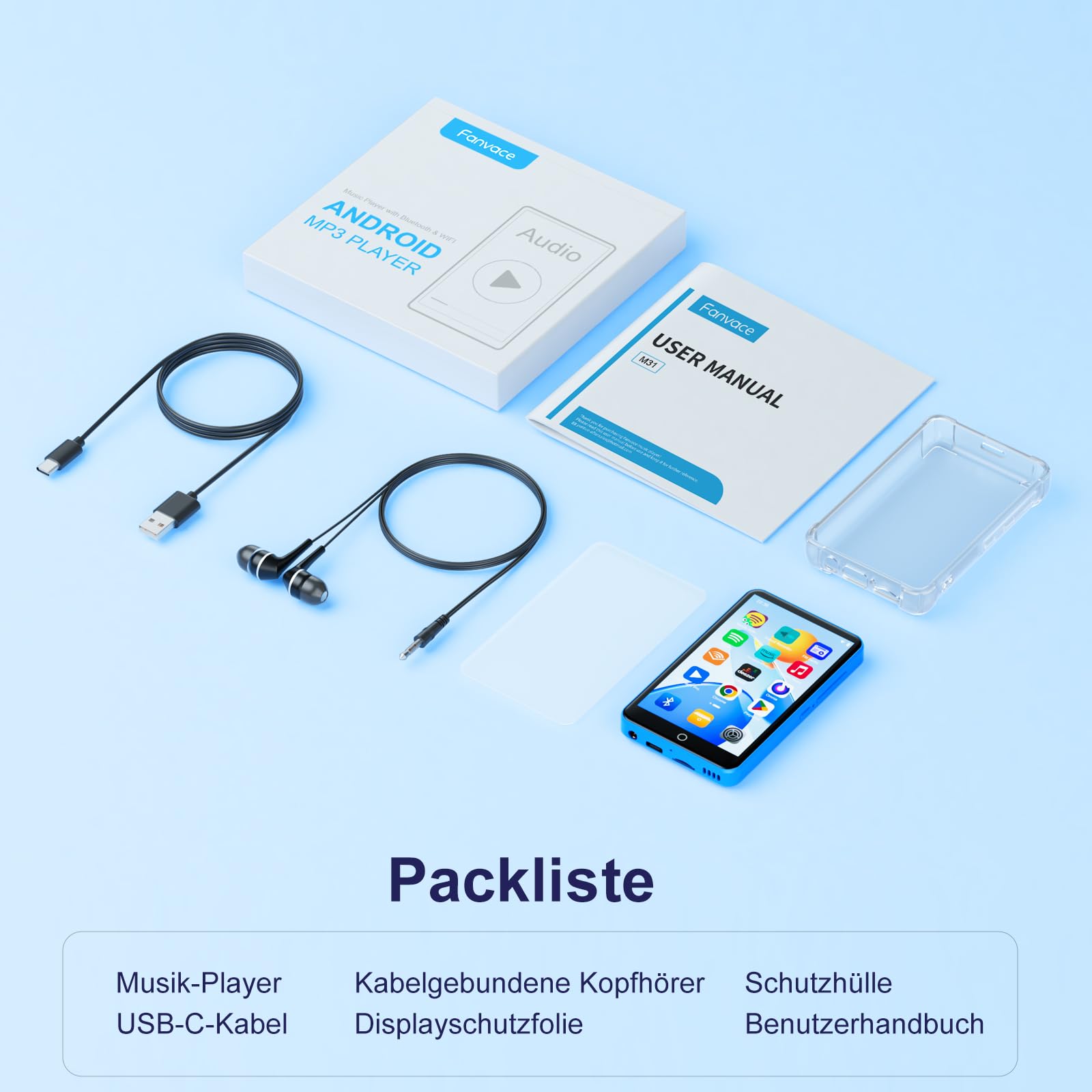 16GB MP3 Player mit Bluetooth und WLAN, Android MP3 & MP4 Player mit 4 Zoll Touchscreen und Lautsprecher, 2000mAh Spotify Music Player mit Spotify Kids, Audible, Amazon Music, Play Store
