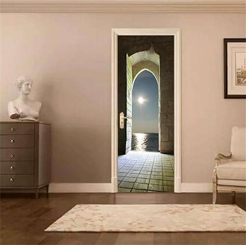 Miniatura 10 de Calcomanías 3D para puerta de paisaje de balcón, calcomanías de pared autoadhesivas, murales de puerta para despegar y pegar, póster para
