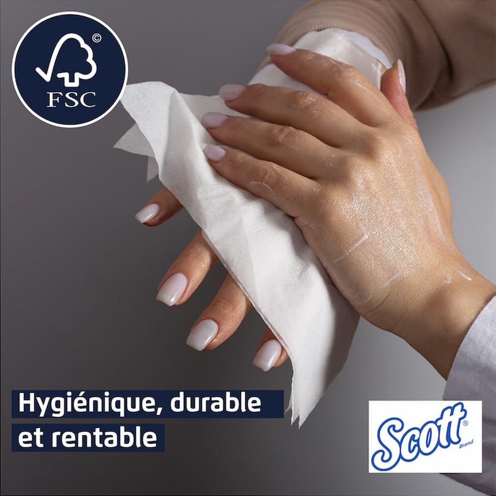 Essuie-mains Scott® Essential™ 6609 - Essuie-mains enchevêtrés pliés en V- 16 paquets x 220 essuie-mains en papier blanc (3 520 au total)