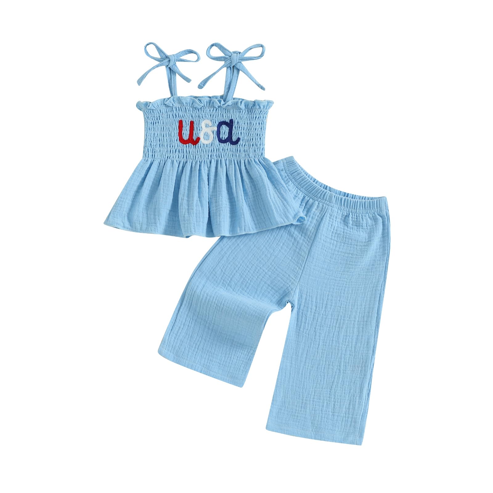 Kuriozud Toddler Baby Little Girl Christmas Outfit-Spaghetti Strap Top&Linen Pant Set,Kids Girls Xmas Dress Clothes