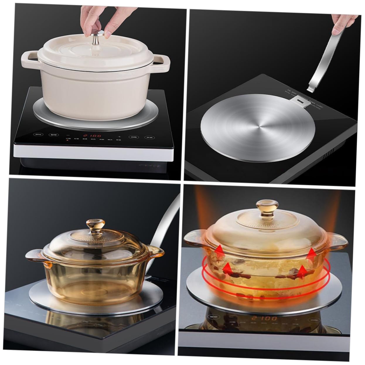 Difusor De Calor Inoxidable para Cocina De Inducción y Gas Placa Adaptadora Mango para Olla y Sartén