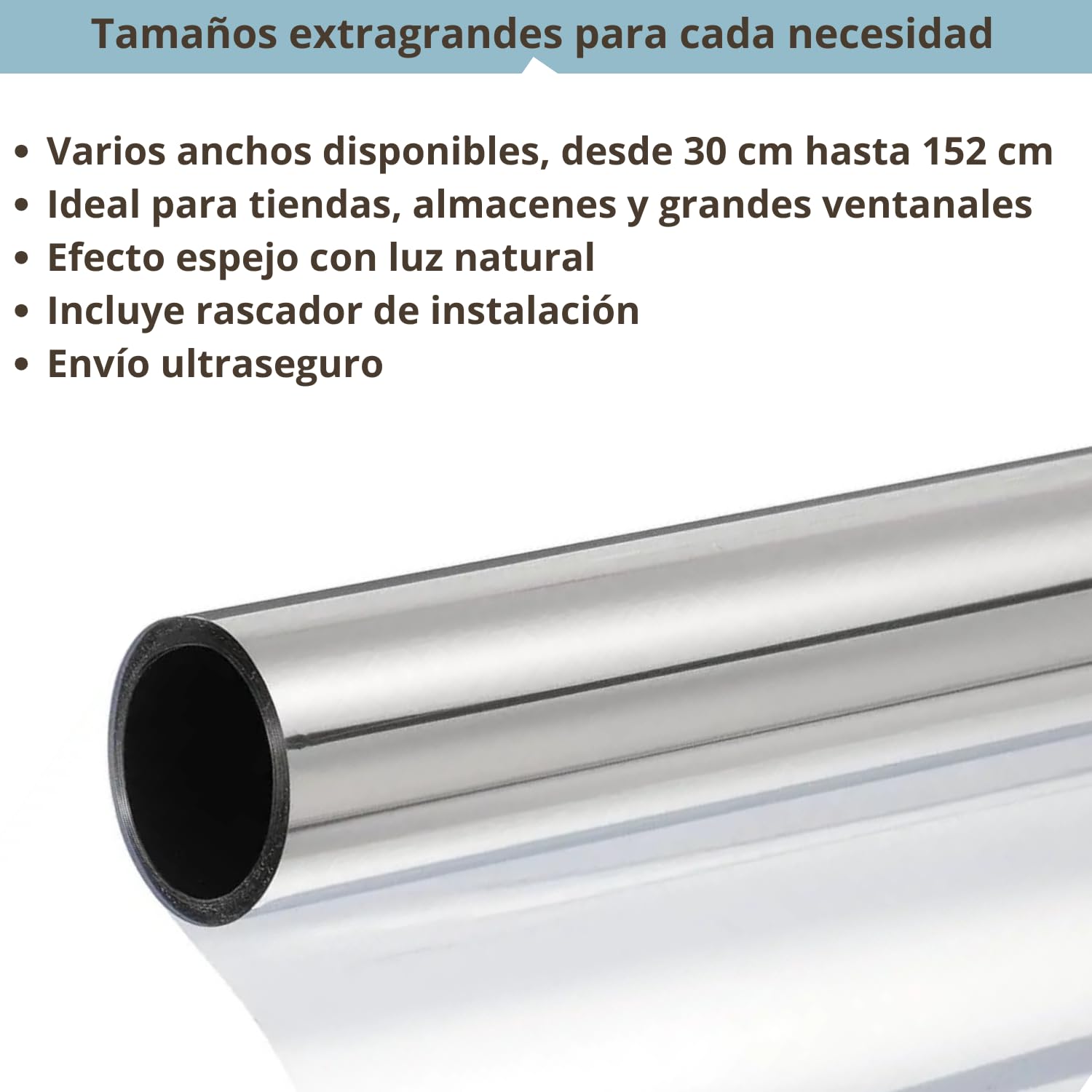 Película de espejo para lunas de privacidad, día – (152 x 200 cm), anti-UV y control de calor, película opaca reflectante autoadhesiva profesional para ventanas de casa u oficina, fijación fuerte, sin
