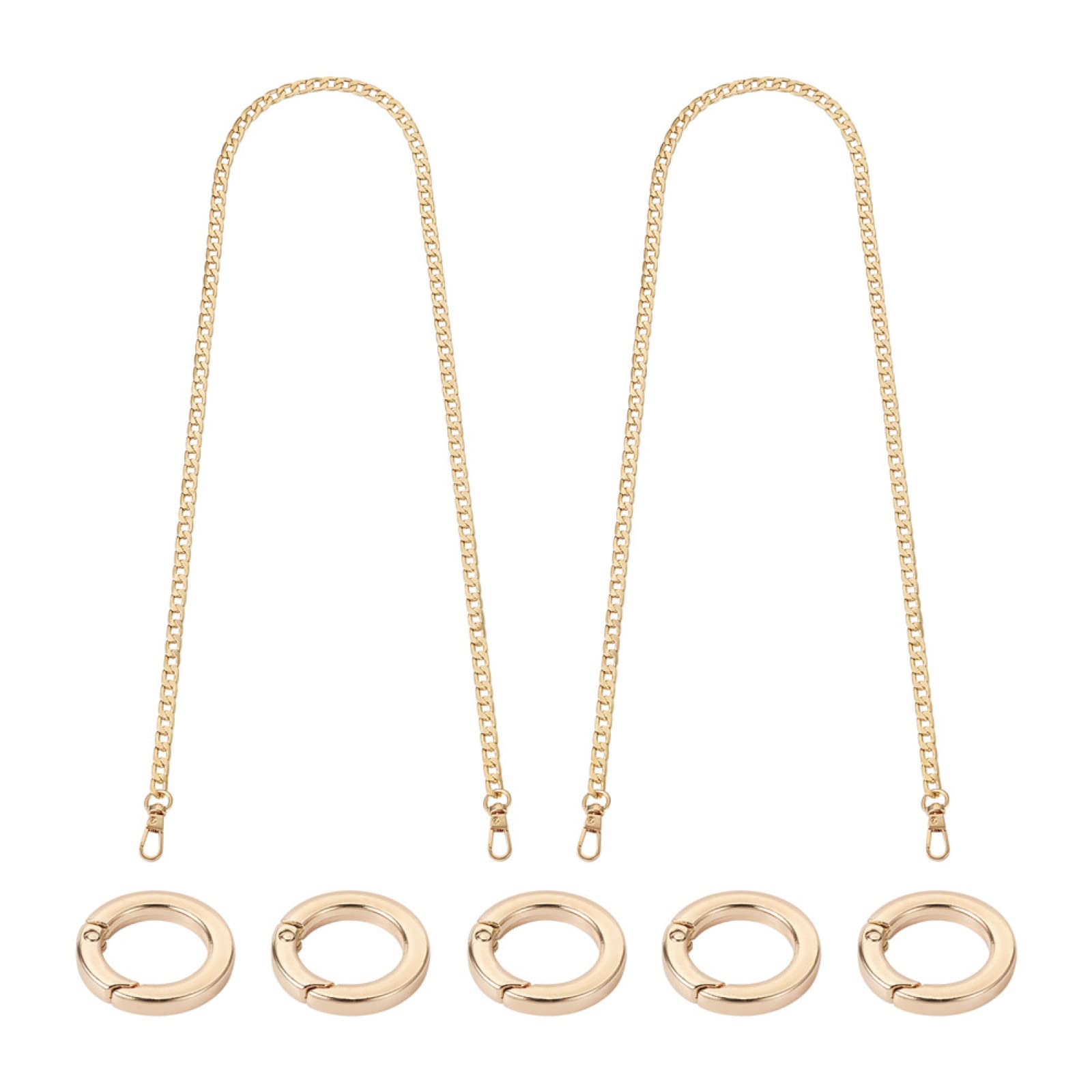 Beadthoven 3Pcs Alloy Curb Chain Bag Straps Golden Handbag Shoulder Replacement with Metal Buckle Gate Rings for Crossbody Bag Wallet Purse - Image 2