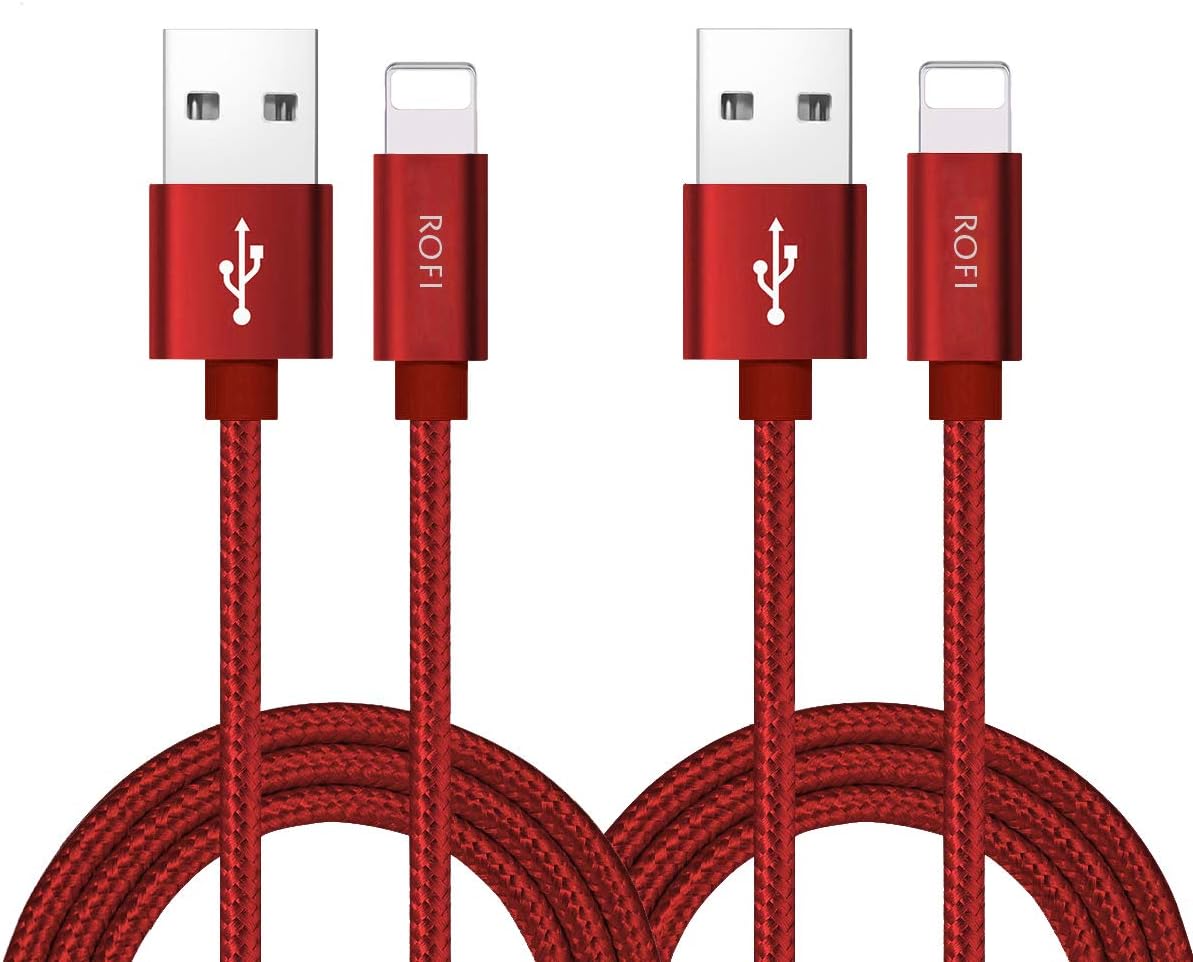 RoFIPhone Charger Cable, [2Pack 2 Feet] Nylon Braided Fast Charging USB Cord 0.6M Compatible Phone X 8 8 Plus 7 7 Plus 6s 6s Plus 6 6 Plus 5 5S 5C SE Air Mini and Car Display (Red)