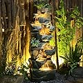 Sunlinua 58" H Outdoor Water Fountain with 7 Tiers New Upgraded Large Cascading Realistic Rock Waterfall Fountains with Lights Outdoor Water Fountain for Garden Patio Backyard Porch Home Decor
