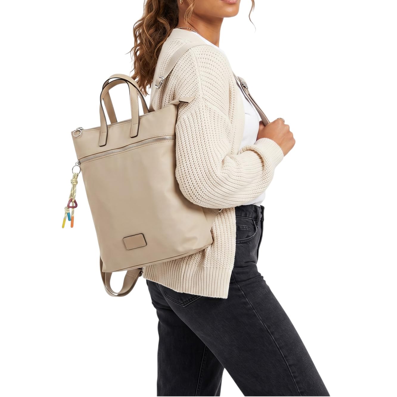 MODELISA - Bolso Mochila De Hombro Casual Cierre Con Cremallera Para Mujer (Beige)