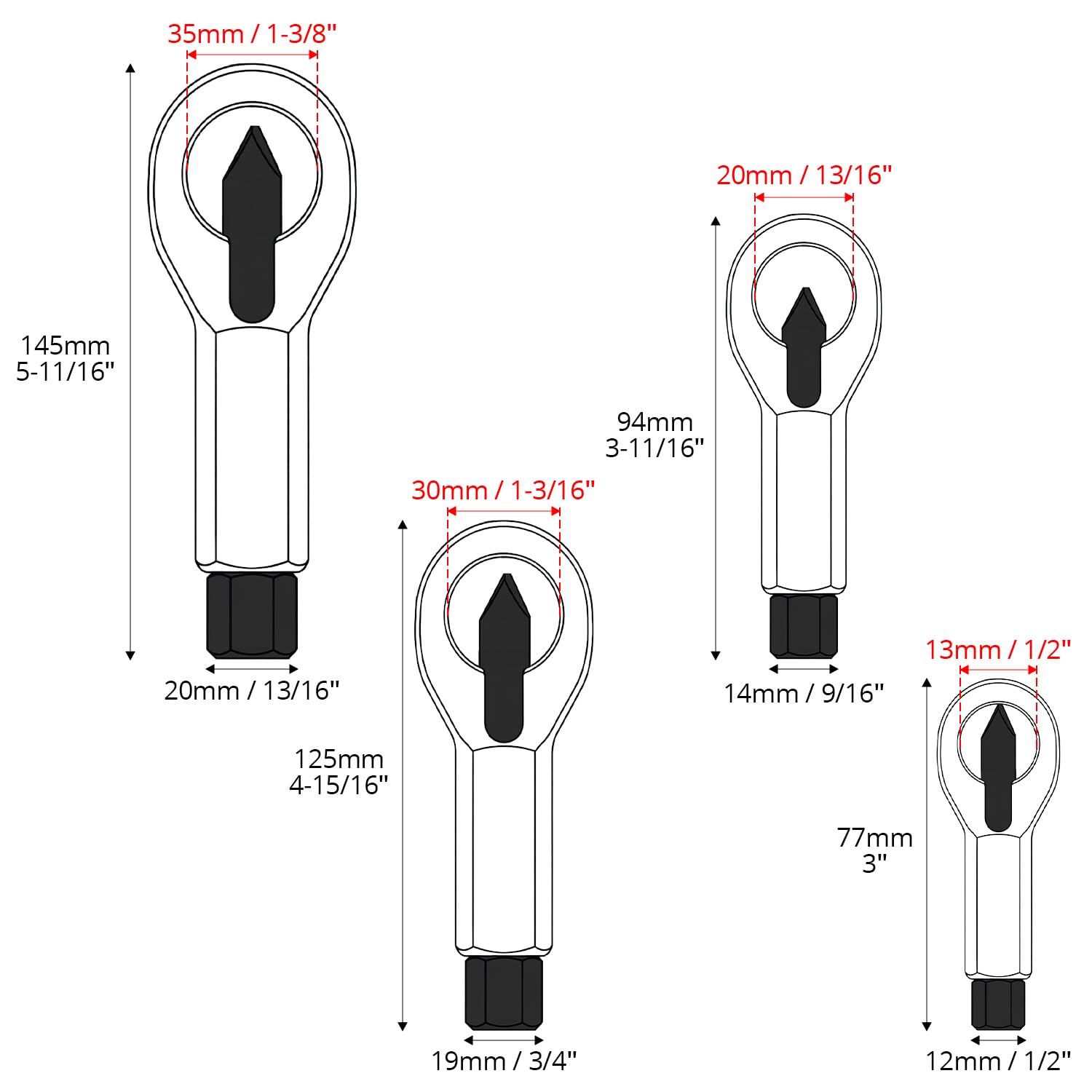 QWORK® 4 Piezas Tronzatuercas Rompetuercas con Estuche, Acero para Rodamientos, 9-12 mm, 12-16 mm, 16-22 mm, 22-27 mm