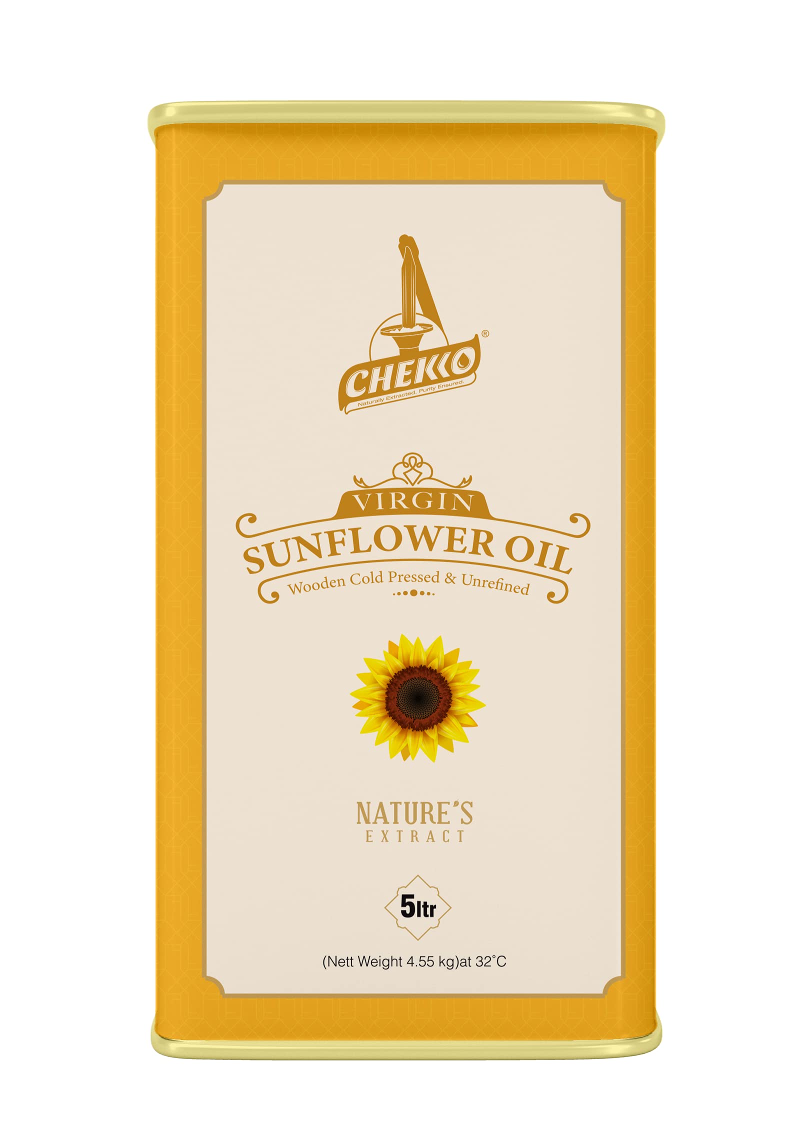 Chekko Cold Pressed Sunflower Oil (Virgin, Kachi Ghani, Chekku) 5 Litre | 100% Natural, Pure & Wood Pressed (5L) for Cooking (B0BMFV56ZF) Amazon Price History, Amazon Price Tracker