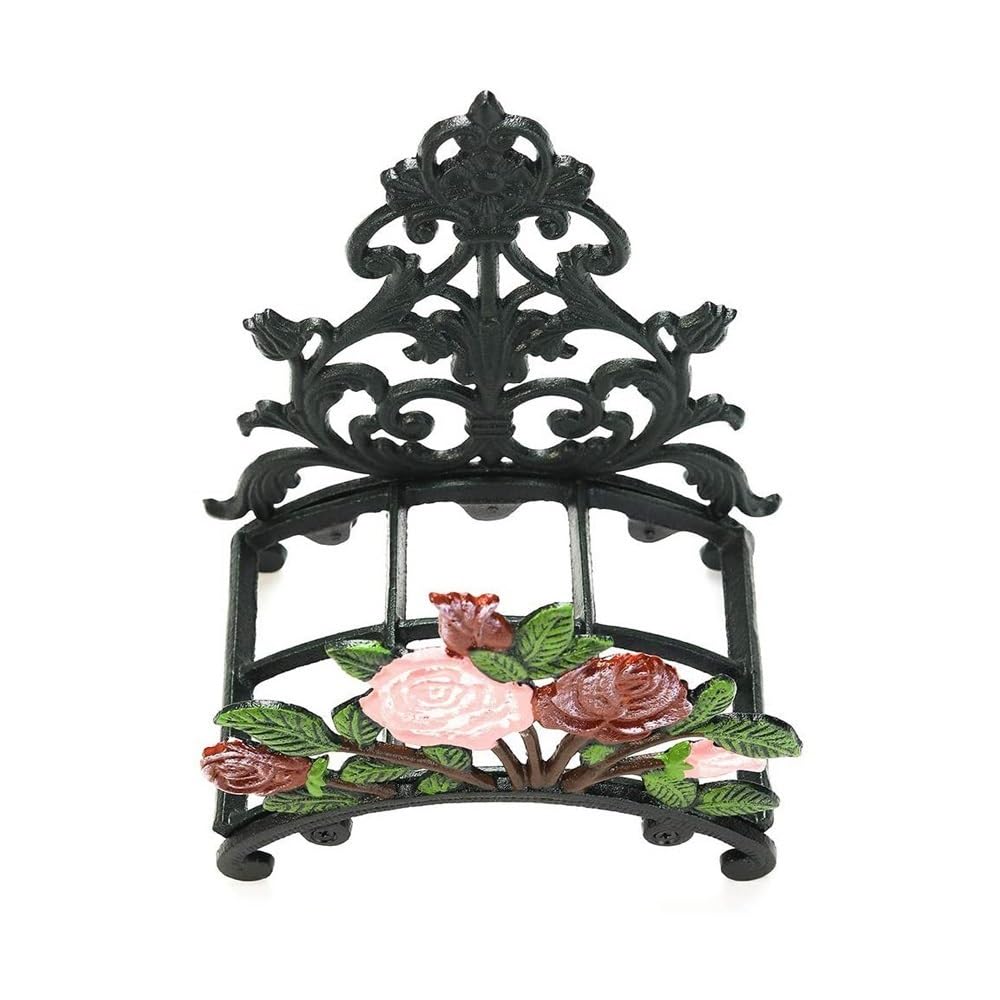 Soporte de manguera de jardín de metal, colgador de manguera de agua montado en la pared de peonía pintado a mano decorativo - Soporte de manguera de jardín resistente de hierro fundido - Estante de m