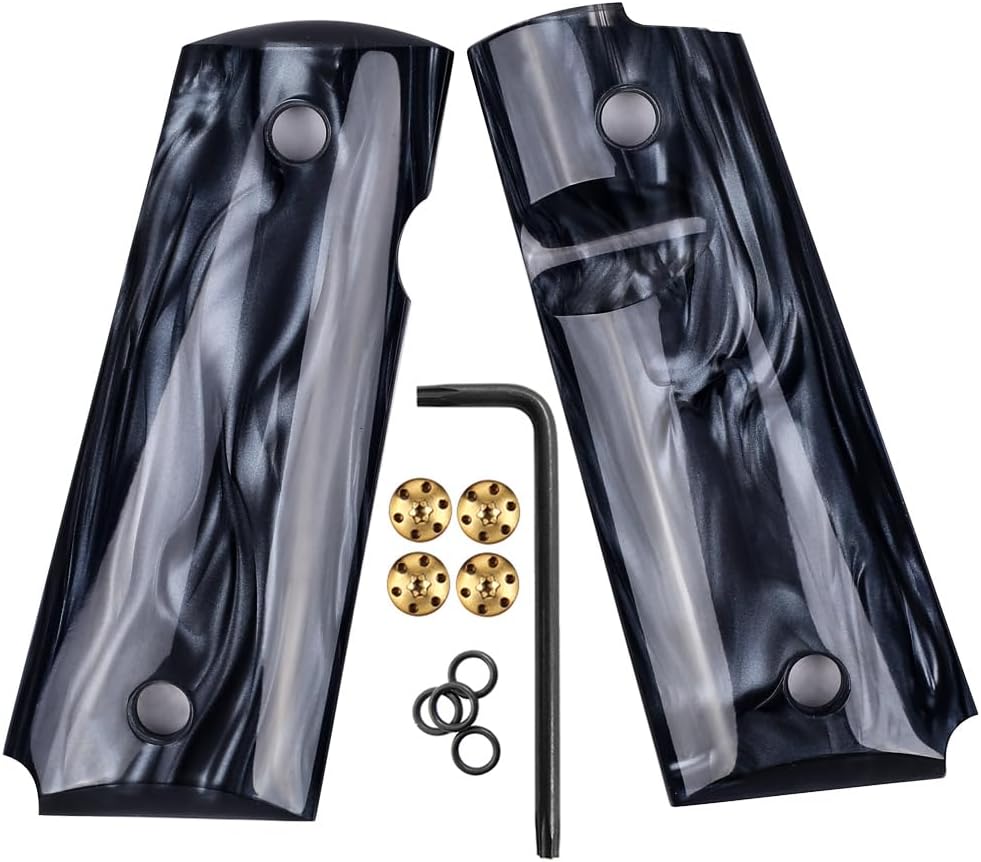 Cool Hand 1911 Grips for Full Size/Compact/Officer/Kimber Ultra Carry ii, High Polished Synthetic Pearl, Gold Screws Included, Ambi Safety Cut