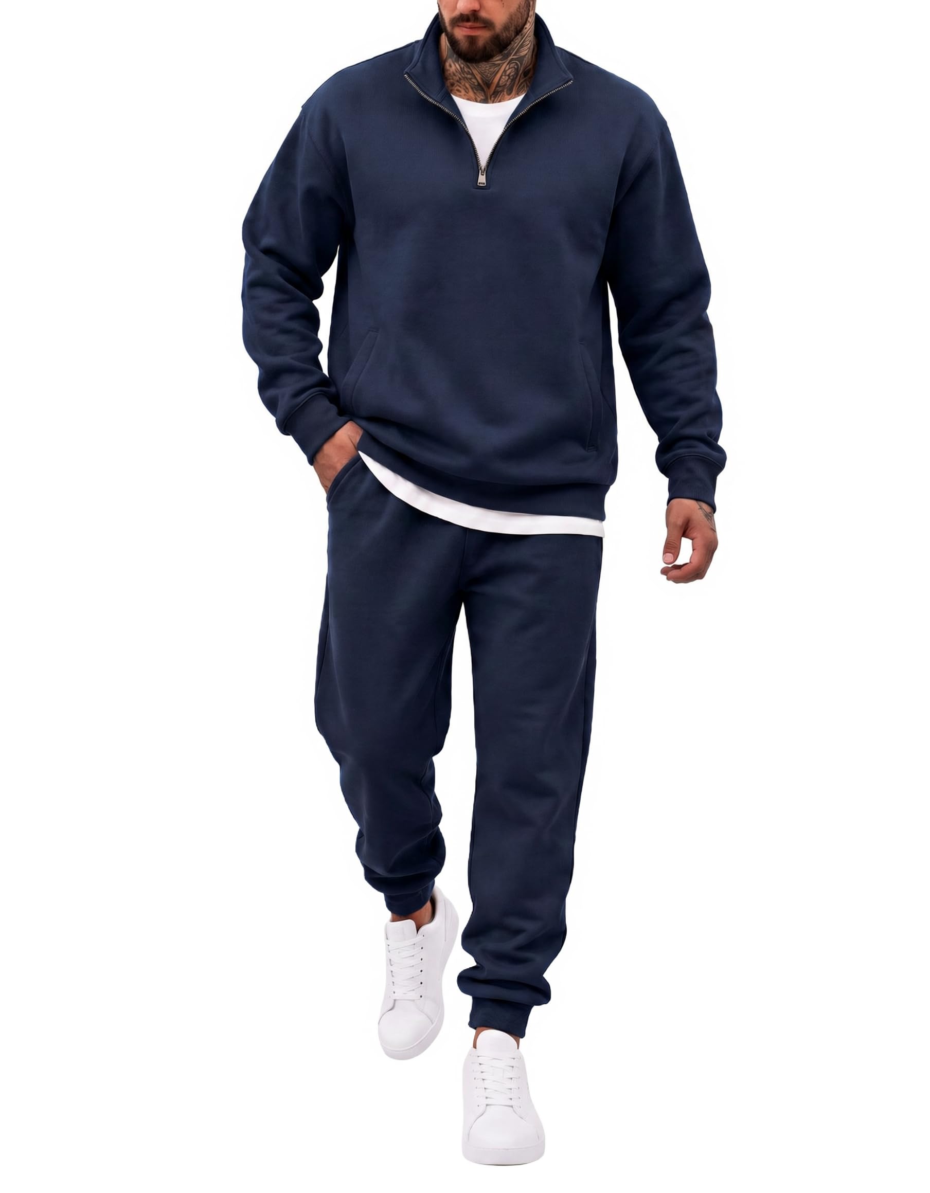 COOFANDY 2 Piece Set for Men Sweatsuit 1/4 Zip Sweatshirt and Jogger pants