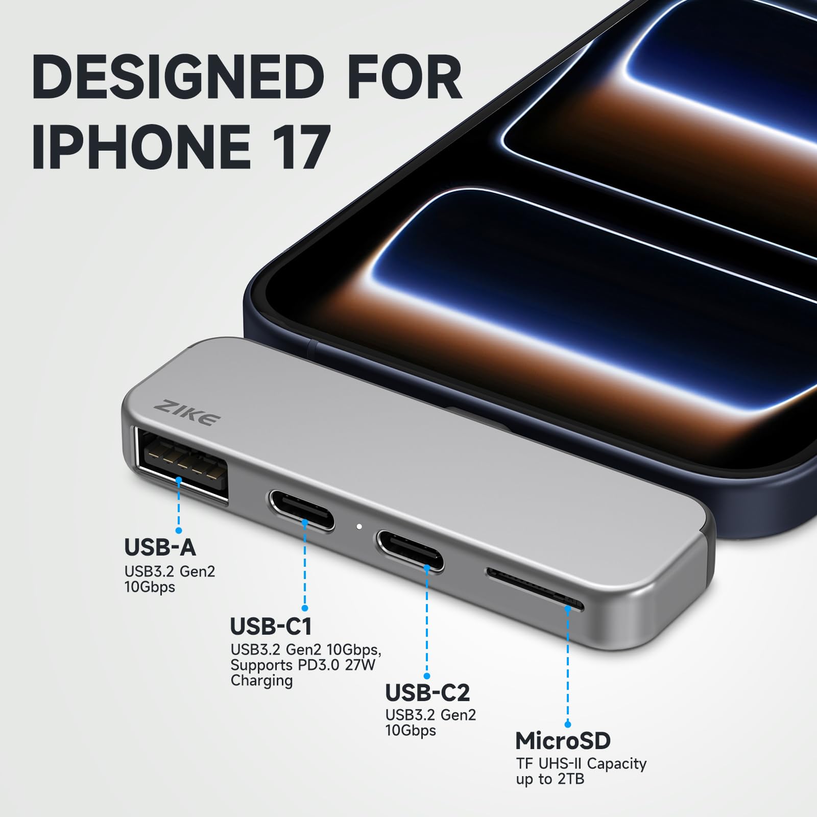 Amazon.com: ZIKE USB-C iPhone Hub, 4-in-1 Type-C Adapter for Data