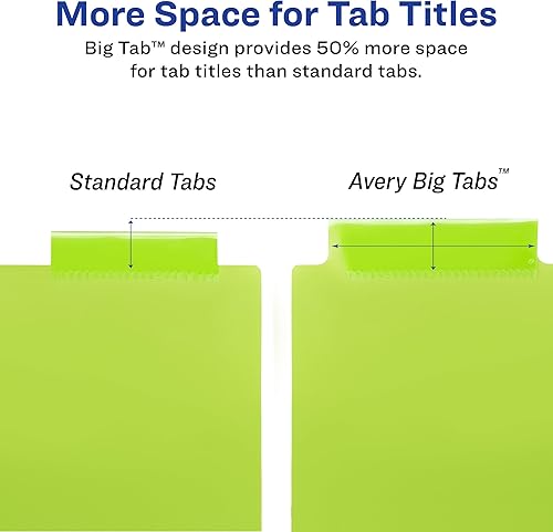 Miniatura 6 de Avery Divisores para carpetas de 3 anillas, separadores de carpetas de plástico con 5 pestañas, bolsillos, pestañas grandes insertables, multicolor,
