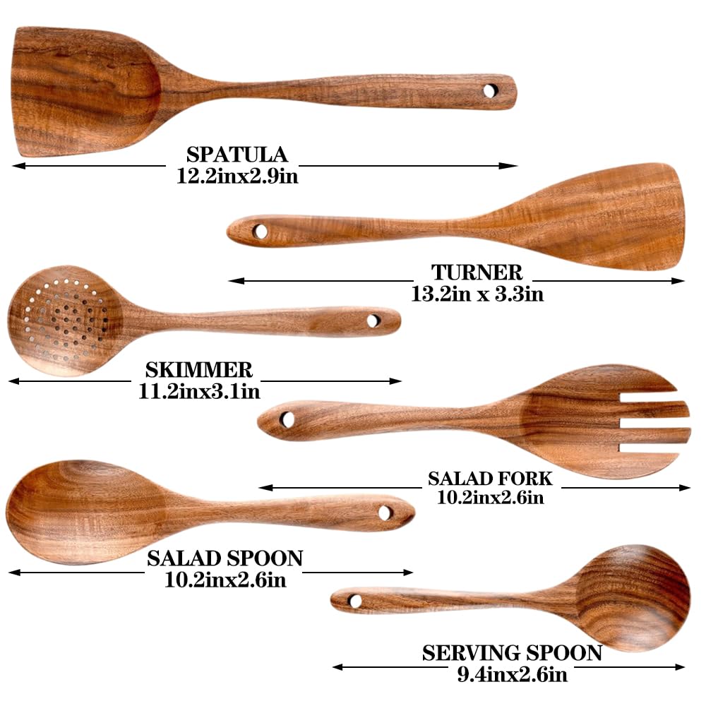 Coiuio 6Piece Wooden Spoons for Cooking, Wooden cooking set with cooking shovel and spoon,Non-Stick Wooden Cooking Utensils,Teak Wooden Spoon Sets