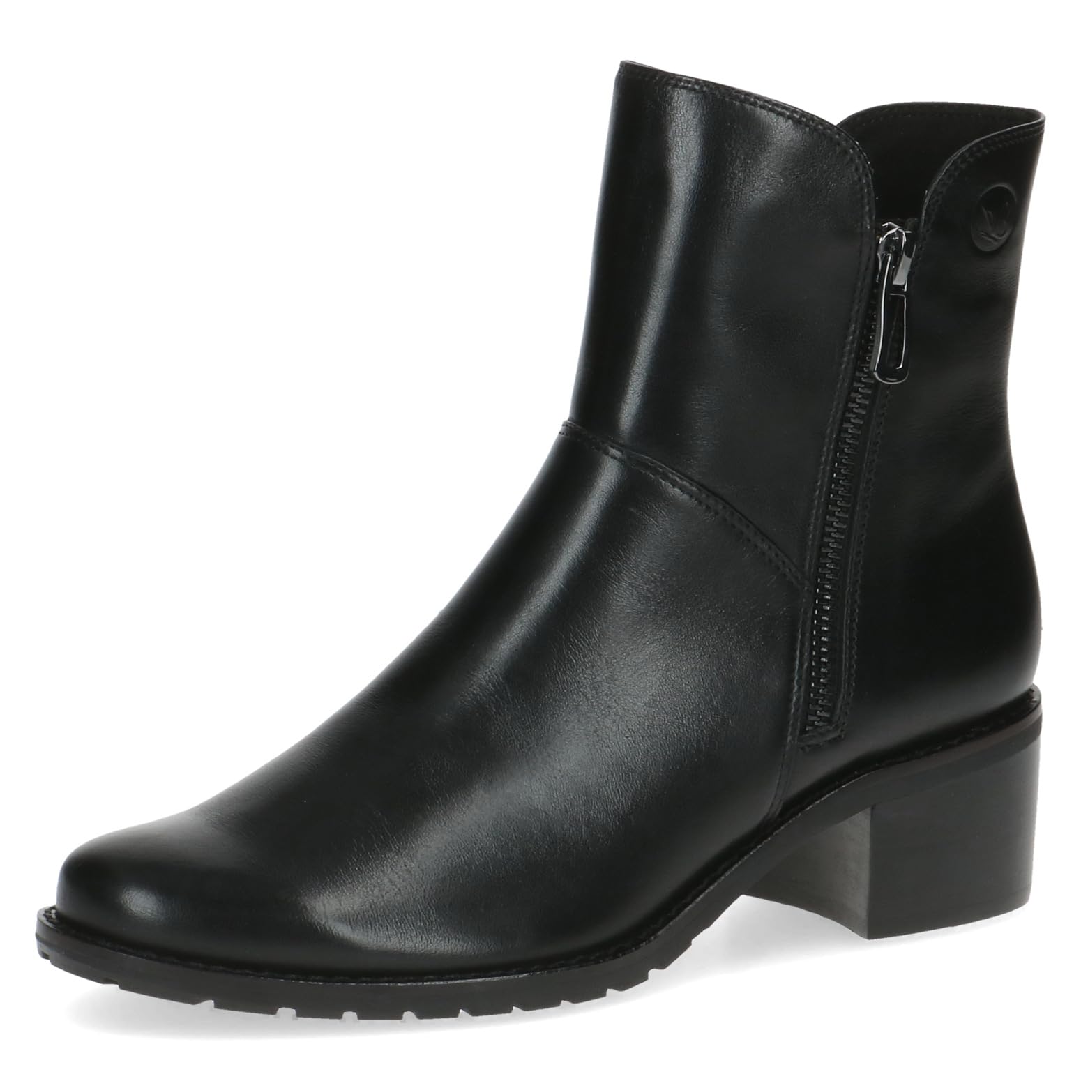CAPRICE Women's heeled leather ankle boots with zipper, Black (Black Nappa), 4.5 UK