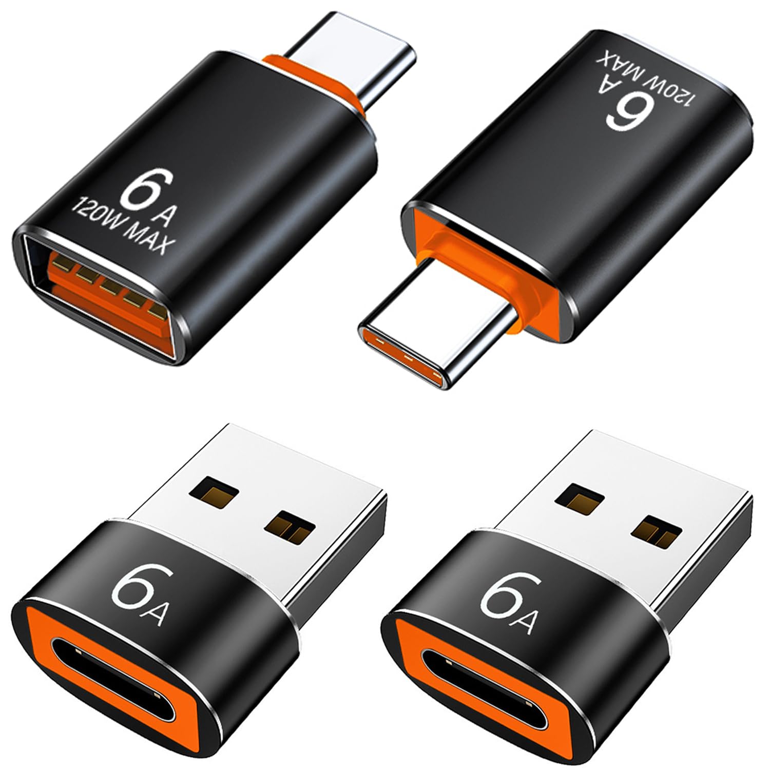 USB auf USB C Adapter 4 Stück, USB A 3.0 Buchse auf USB C Stecker Adapter x2, USB C Buchse auf USB Stecker Adapter x2, Kompatibel mit MacBook iPhone 17/16/15 iPad Samsung Galaxy S25 S24 A56 A16 Laptop