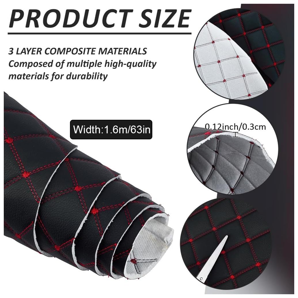 Telas De Costura Telas Por Metros Tela Acolchada De La Tapicería De La Espuma Del Scrim Del Diamante De La Puntada Doble Del Diamante De 3.0mm, Para Tapizar(Black 1,1.6x7m)