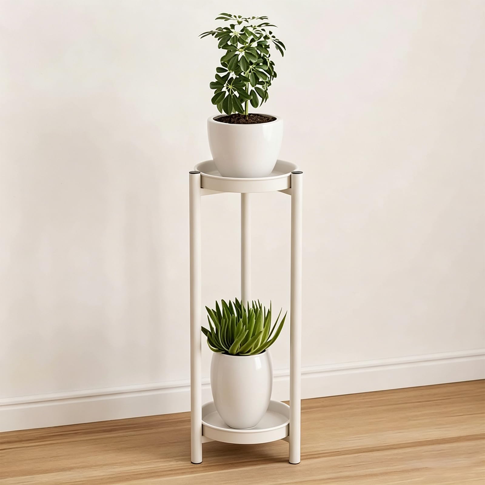 ATRBNCX 2 Tier Side Table Nightstand, Metal Plant Stand Indoor Outdoor With 2 Removable Trays, Small Accent End Table For Bedroom, Balcony, Living Room(Size:20cm/8in,Color:White)