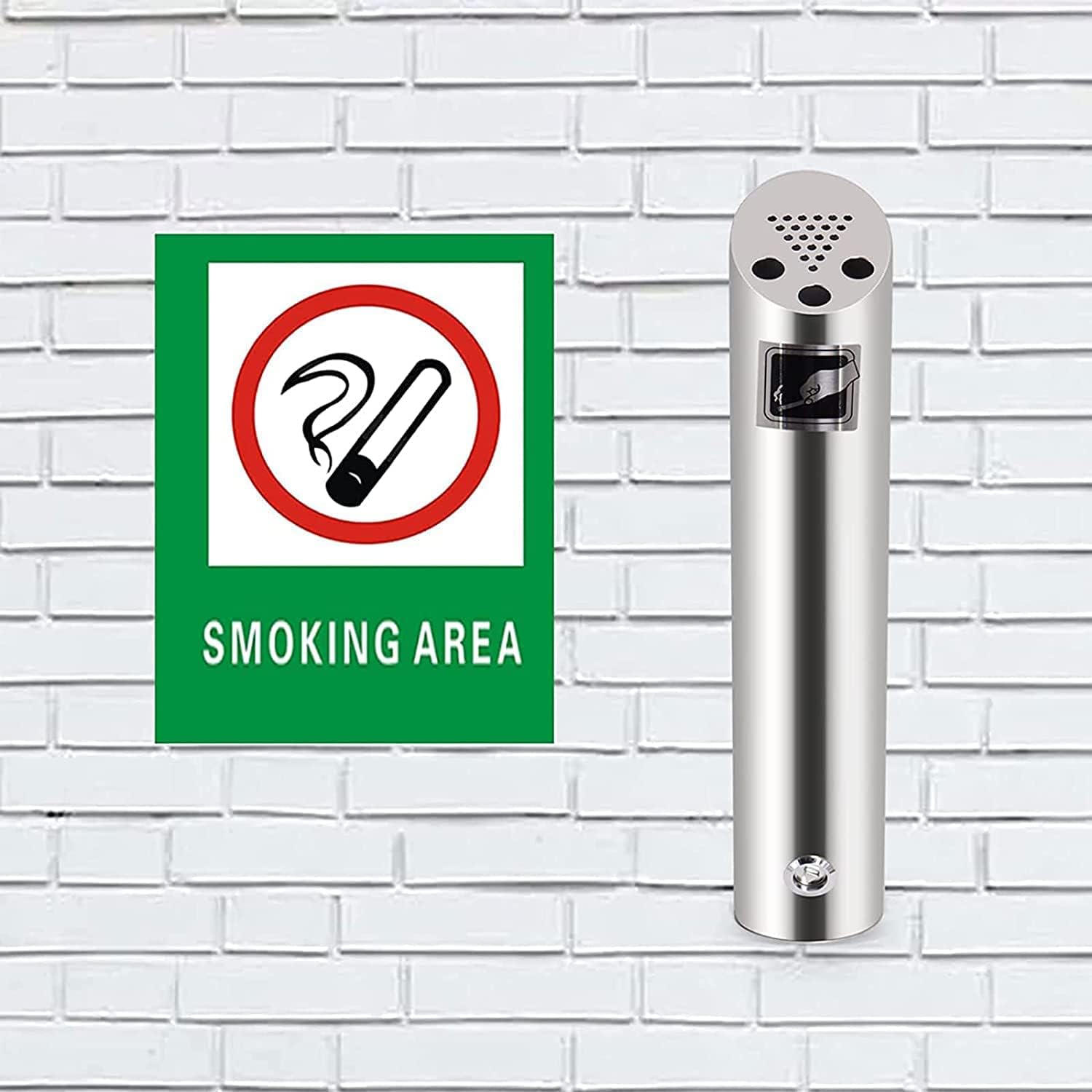 Cendrier Mural Extérieur en Acier Inoxydable pour Restaurants, hôtels et Pubs Club par Poweka, 30x6.2cm (Argent)