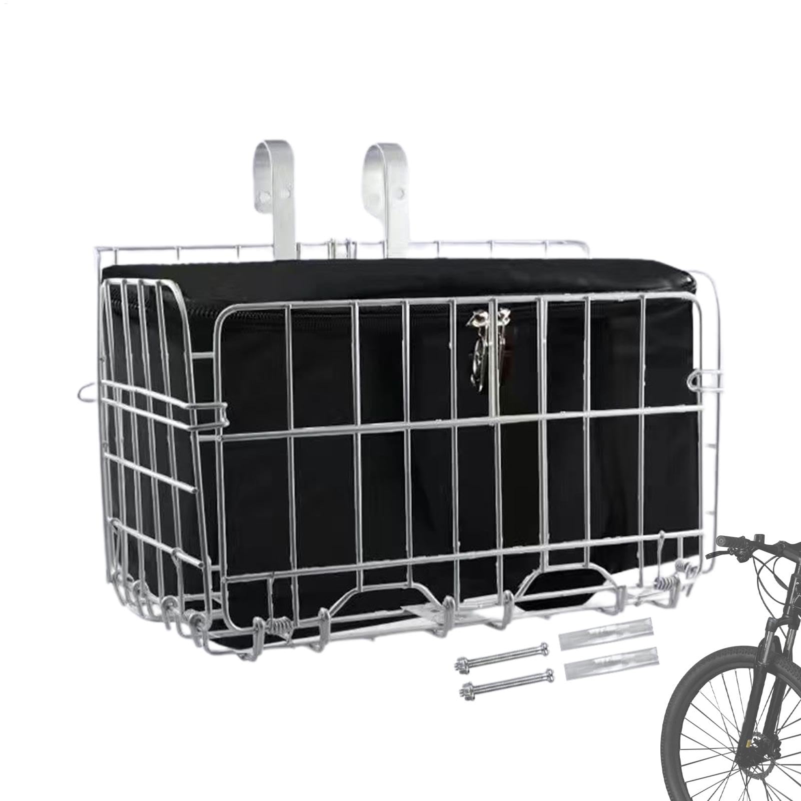 Cestino per bicicletta – Supporto per bicicletta in metallo, portabiciclette anteriore | Borsa per la scuola con borsa interna rimovibile, scatola pieghevole in metallo per bicicletta, zaino, display