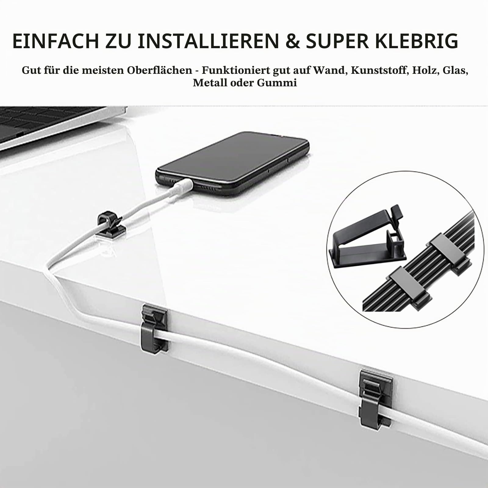 192-teiliges Kabelmanagement-Set, 4-Draht-Organizer-Hülse, 11 Kabelhalter, 35Kabel-Clips, 10 + 2 Roll-Kabel-Organizer-Gurte und 100 Befestigungs-Kabelbinder für Computer-TV unter dem Schreibtisch