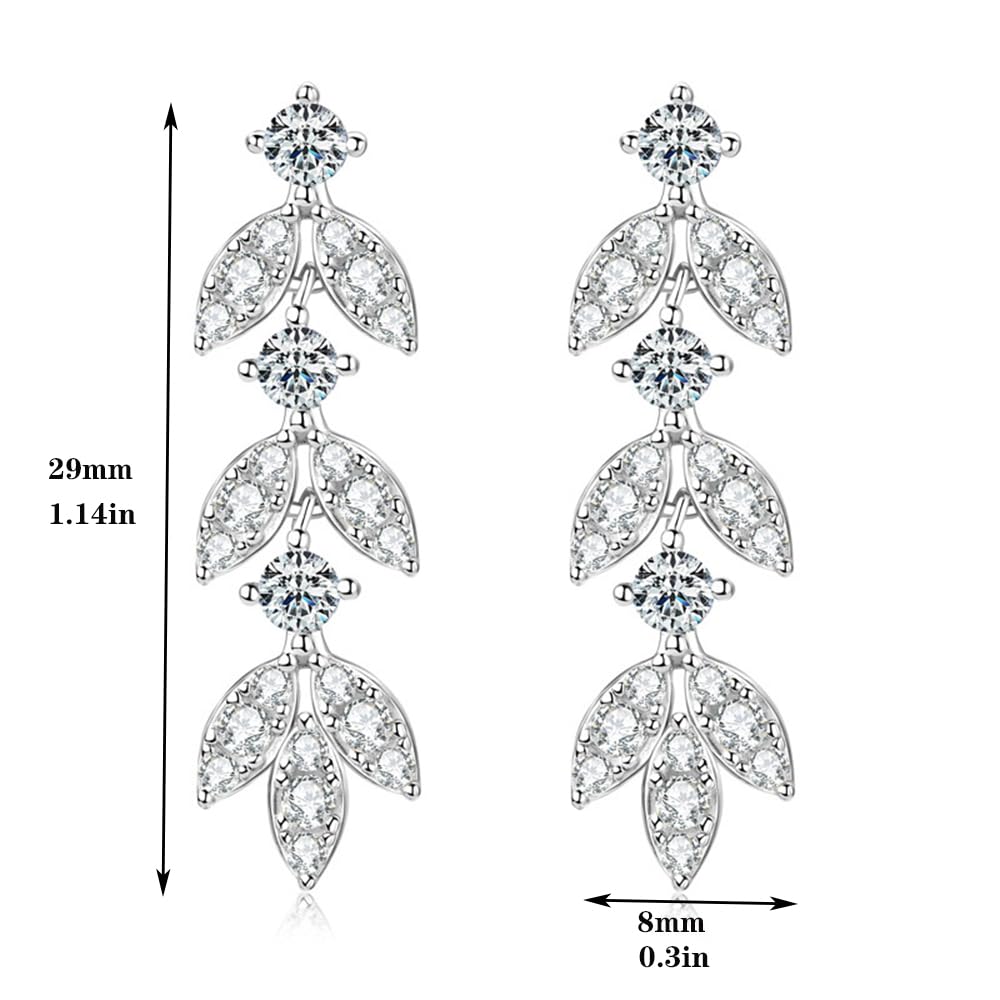 YCTTKDD Moissanit-Tropfen-Ohrringe für Damen, Sterlingsilber, blattförmiger Ohrring, Kristallschmuck