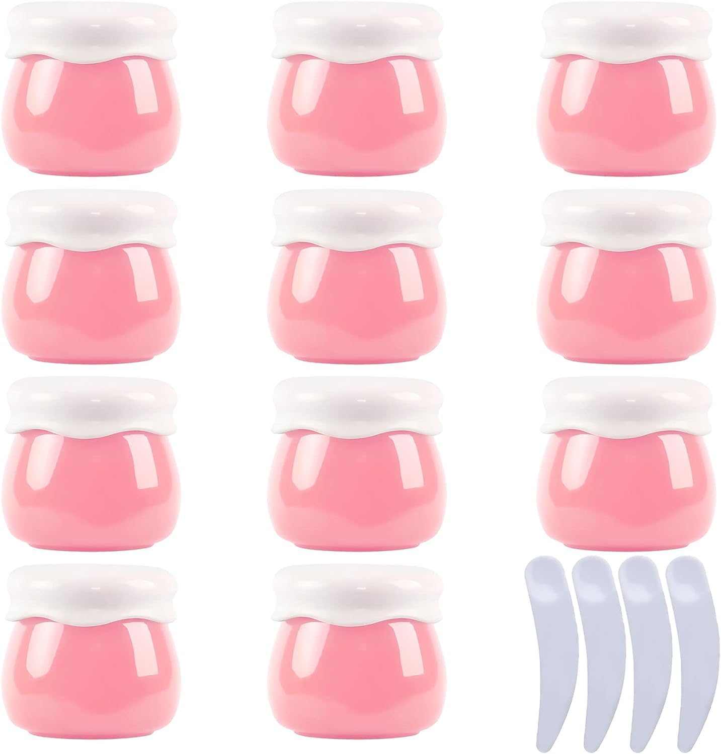 KRXSOBNV Cosmetic Jars, Pack of 12, Empty Pink 10ml CreamTravel Bottle + 4 X Spatula(Pink)