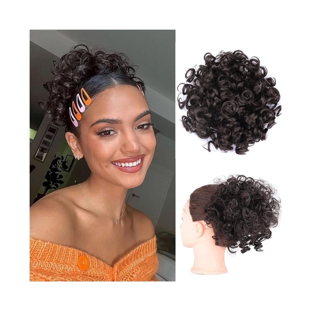 Chignon finto Chignon Afro Puff Riccio Crespo Capelli Sintetici Coda di Cavallo con Coulisse Clip In Extension Corto Posticci Donne(4 33)
