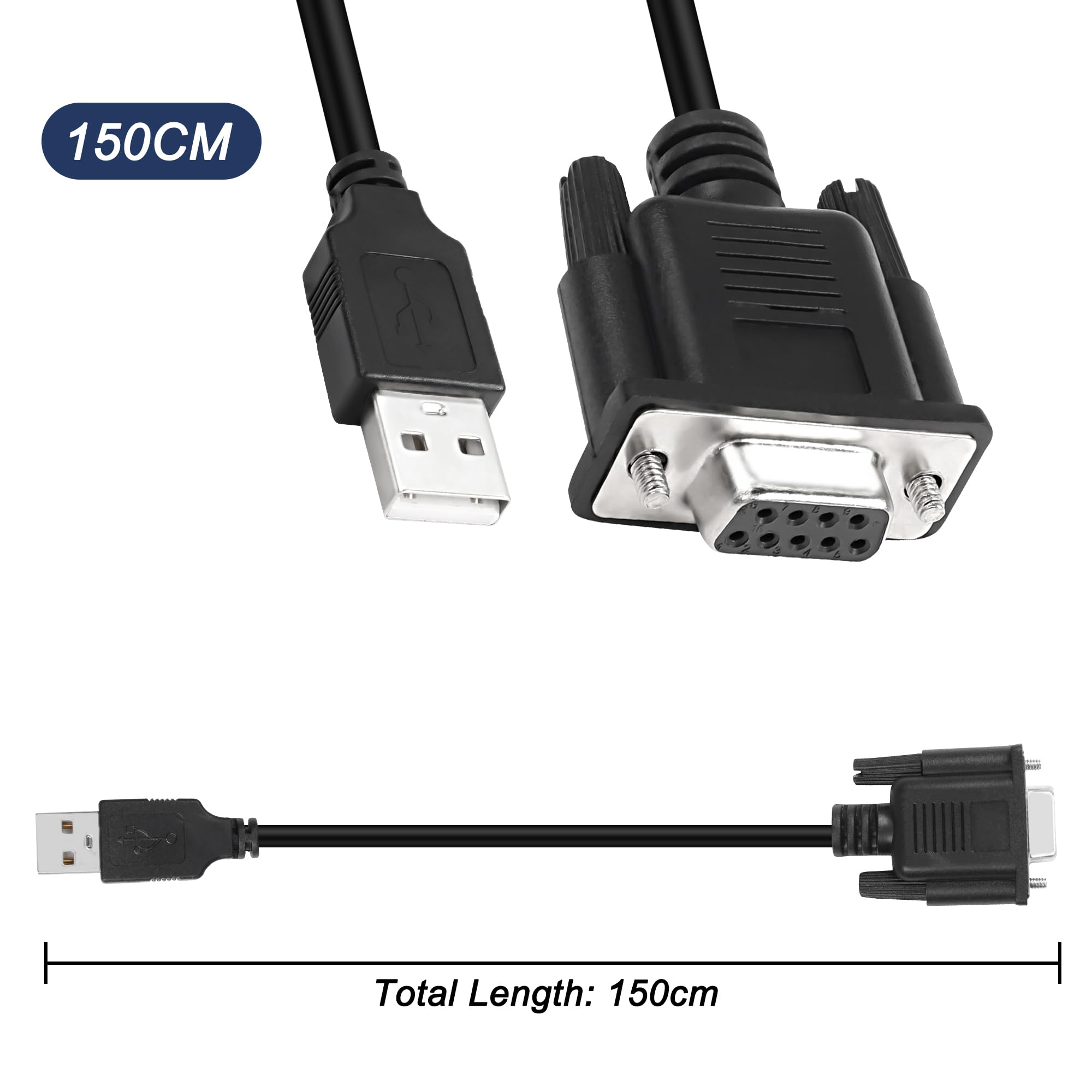 MEIRIYFA Cable adaptador serie USB a RS-232 DB9 hembra, USB 2.0 macho a RS232 hembra DB9 (9 pines), cable convertidor serie (1,5 m)