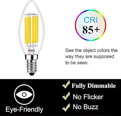 Miniatura 6 de Bombilla LED E14 regulable 60 W equivalente a 2700 K blanco cálido, bombillas E14 base europea 6 W 600 lúmenes AC120 V, bombilla Edison E14 para