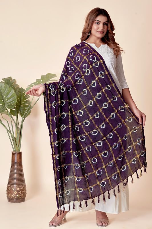 Image of Women Bandhani Dupatta | Traditional Chunri Print with Decorative Border | Lightweight Ethnic Stole for Festive and Wedding Wear