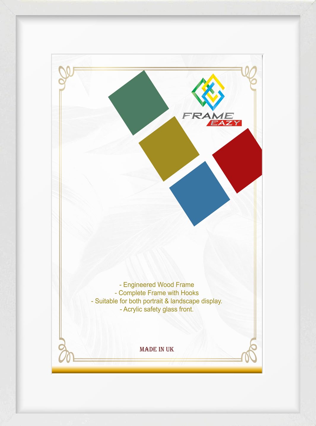 FRAME EAZY White 40x30cm Photo Frame with 30x20cm White Mount to Hang Portrait or Landscape - Thin Picture Frame With Safe Perspex Front - 40 x 30 cm For Picture Size 30 x 20 cm