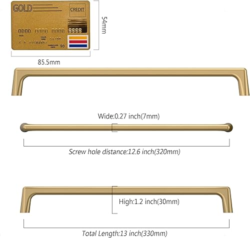 Miniatura 6 de Amerdeco Paquete de 10 tiradores de bronce champán para gabinetes de 12.5 pulgadas (12.598 in) con agujeros centrales, manijas de gabinetes de