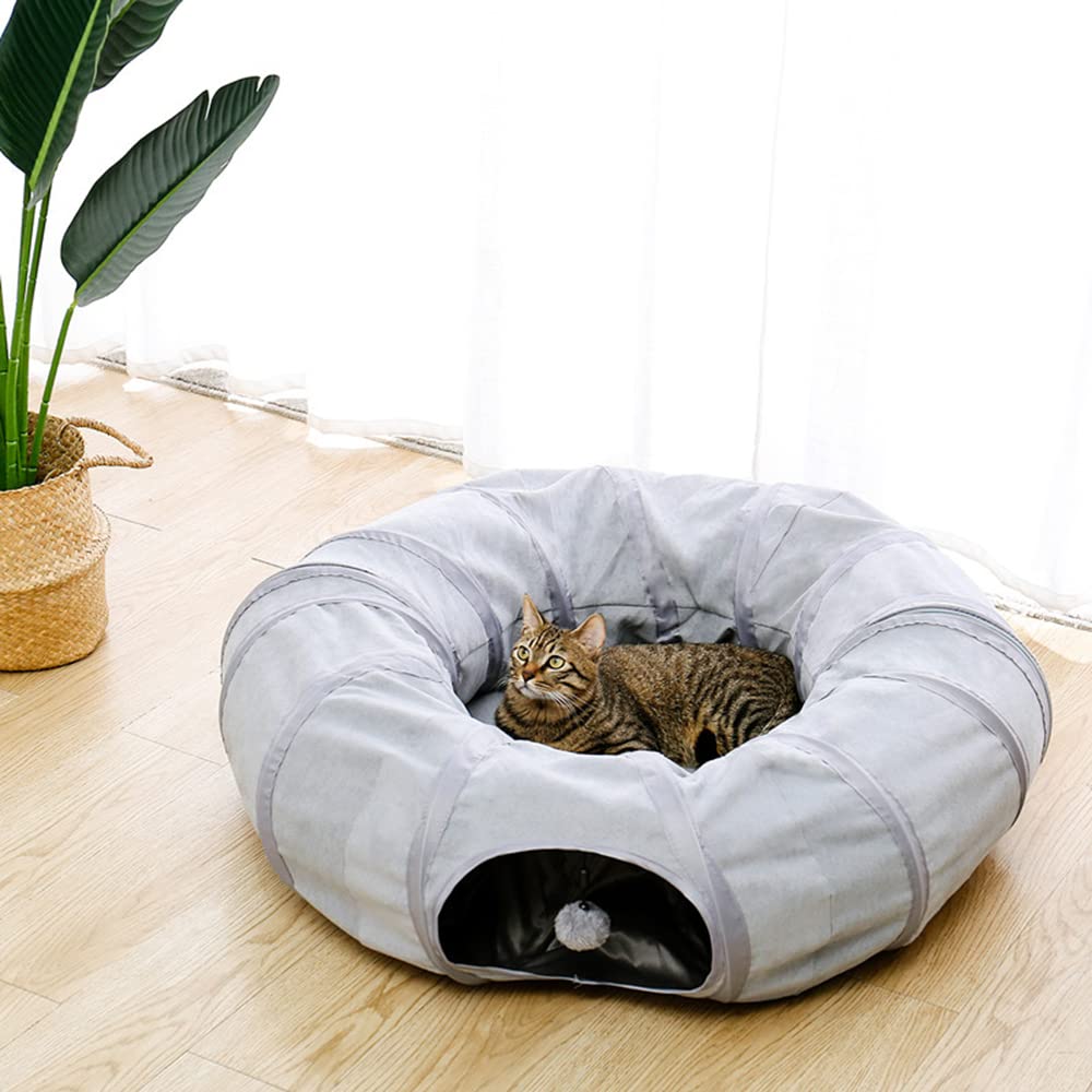 Graue Katze Spielzeug Faltbare Kreuzungstunnel Lange Nestkatze Bett Umweltbildlich Pädagogische Haustier Spielzeug Runde Wildleder Atmungsaktive Katze Bett