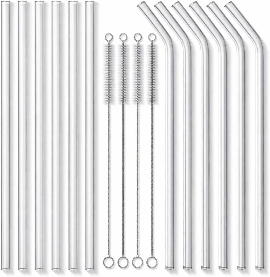 SipLux - Set of 12 Clear Glass Straws