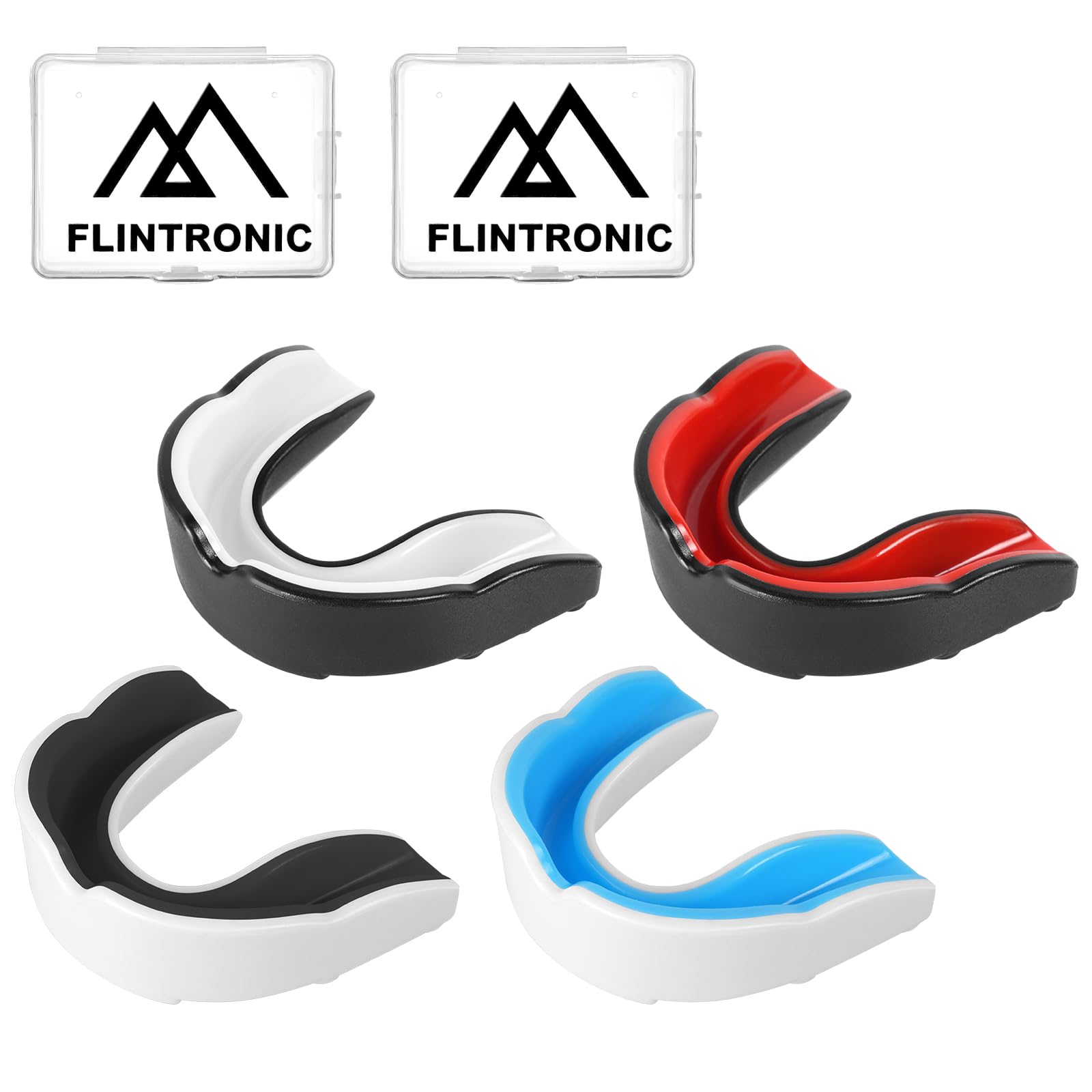 Flintronic Paradenti per Adulti e Bambini - 4 Pezzi Sportivo Professionale Slim per Rugby, Boxe, Kick Boxing, Arti Marziali, Hockey, Arti Marziali Miste, Taekwondo