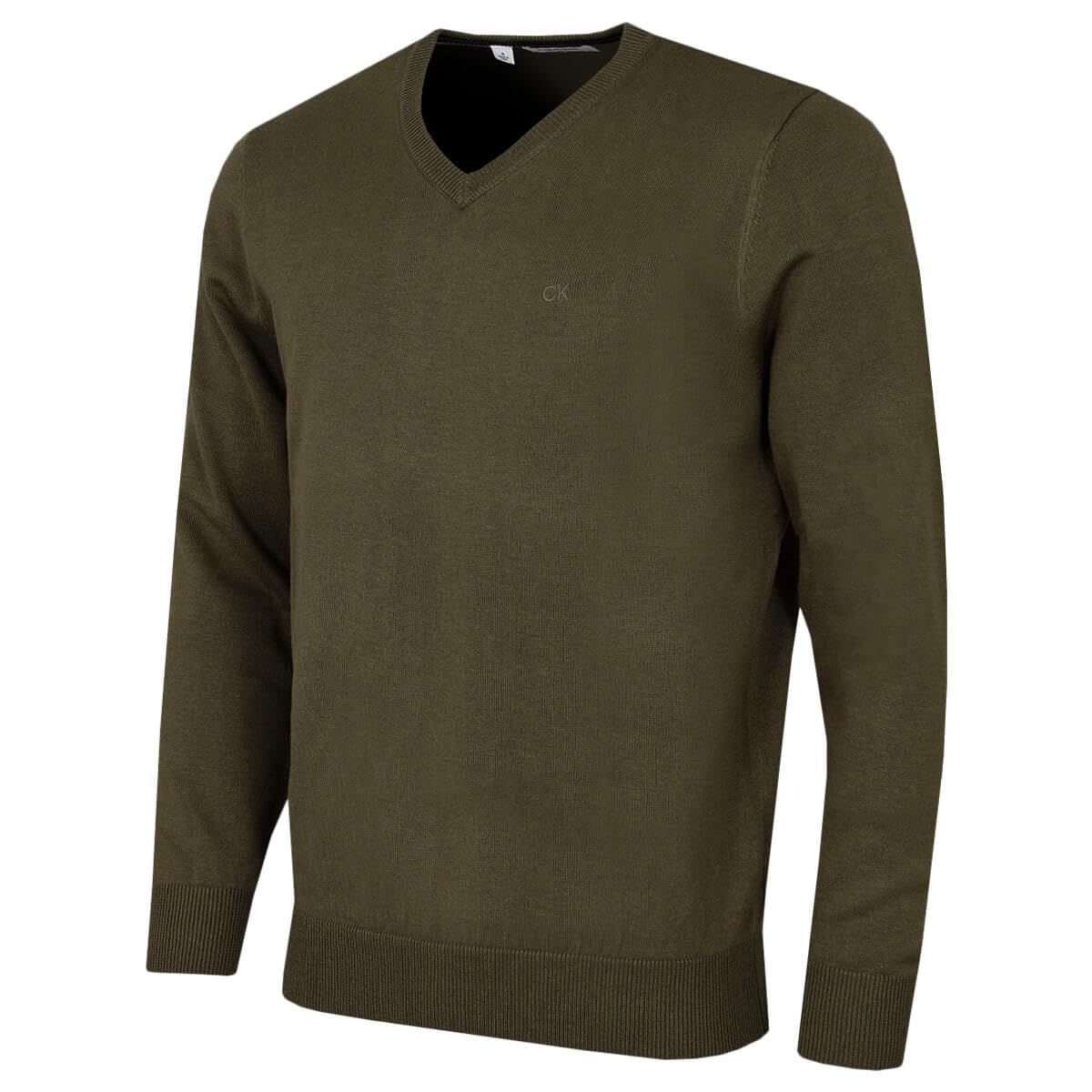 Calvin Klein Men's Dusty Olive V-Neck Soft Cotton Sweater - L