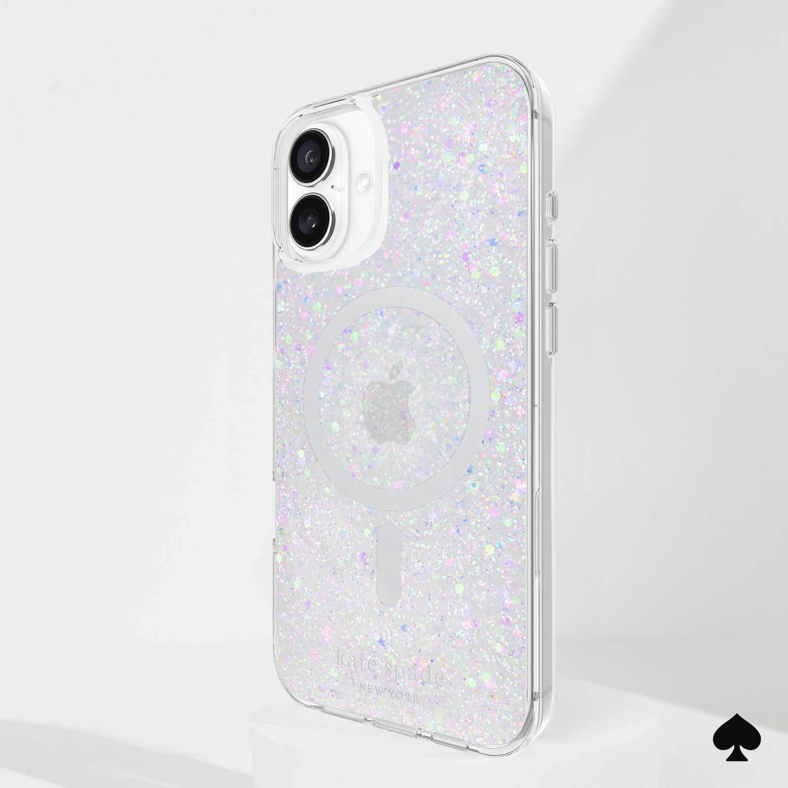 Kate Spade New York Funda para iPhone 16 Plus, Compatible con MagSafe, Funda de teléfono de diseño, Purpurina Gruesa Iridiscente