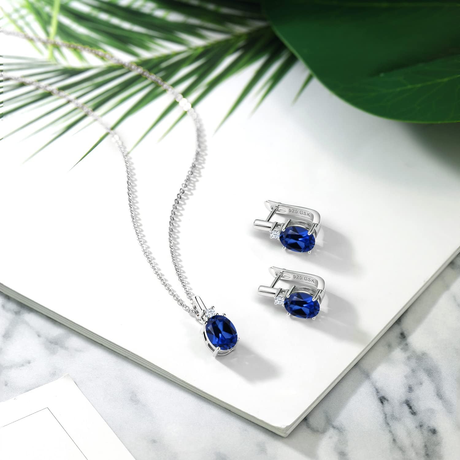 Gem Stone King Pendant and Earrings Jewelry Set for Women | Gemstone Birthstone | 925 Sterling Silver | Oval 8X6MM and Round 2.5MM | Fine Jewelry Set for Her Mom Women Wife | With 18 Inch Chain