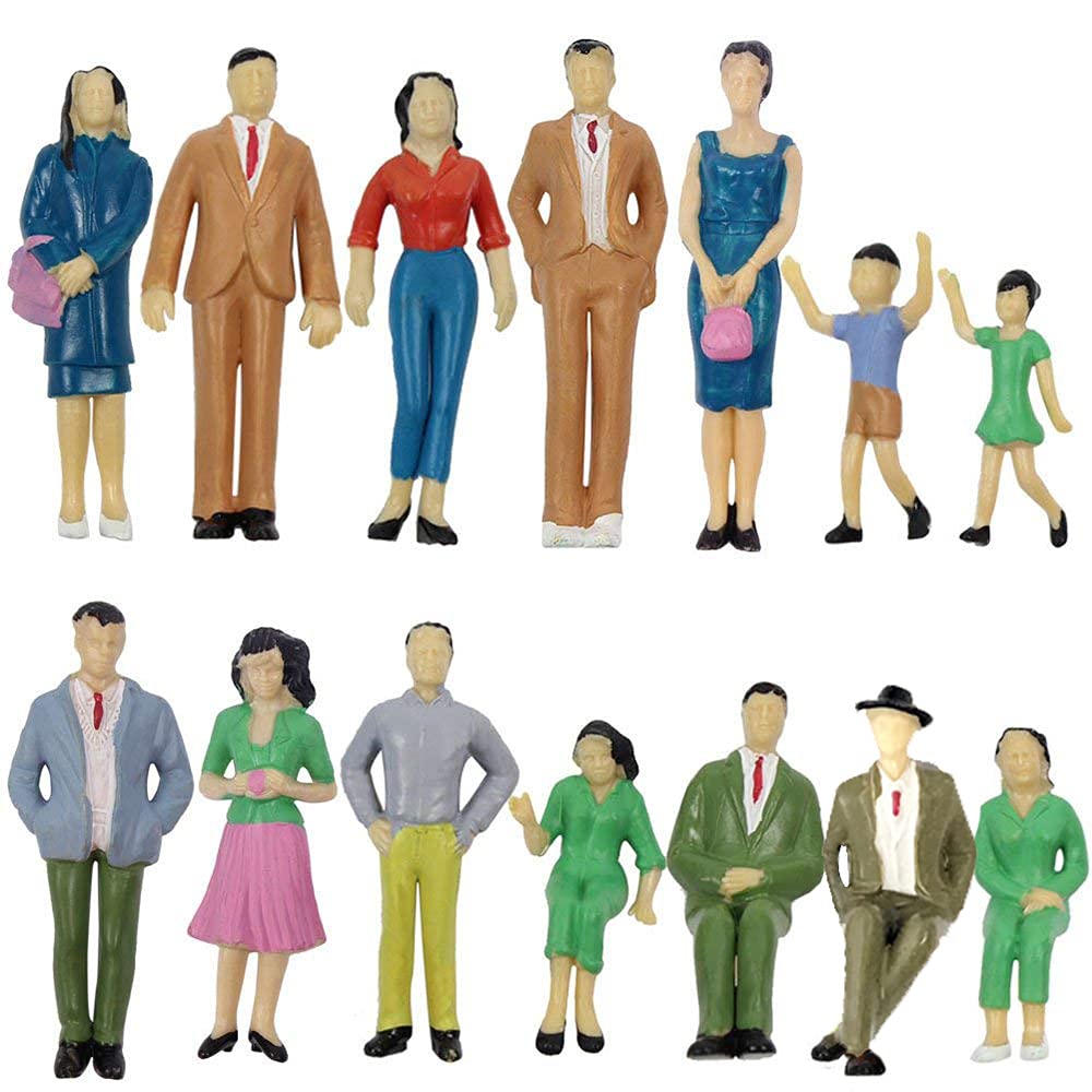 trggvvrt 14pcs People Figurines Set, Painted Model Train Park Street Figures, 1:25 Painted Figures Sitting and Standing People Assorted Pose Used for Decorating Model Train Layouts, Architecture
