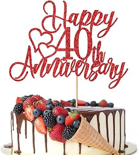 Crseniny 40th Anniversary Cake Topperï¼ŒCompany 40 Anniversary Party Decorations,40th Birthday, 40th Wedding Anniversary/Ruby Wedding Party Decorating supplies(40 Red Glitter)