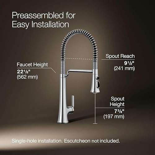 Miniatura 3 de Kohler 23765-CP - Grifo para fregadero de cocina, cromado pulido