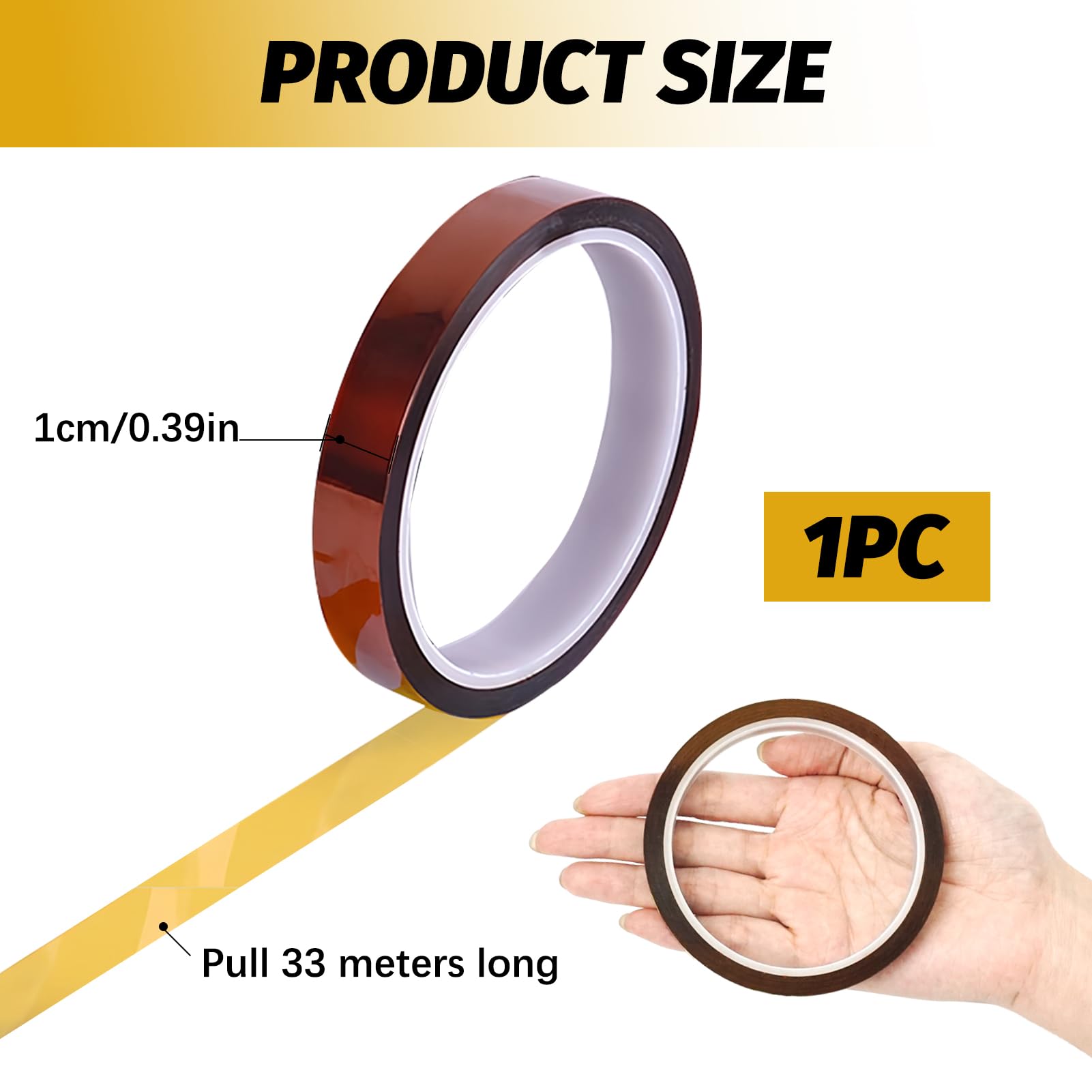 Fascetta Polyimide Heat Tape 10mm X 33 M 100ft - High Temperature Resistant Film for Soldering 3D Printer, Sublimation Heat Transfer - Image 2