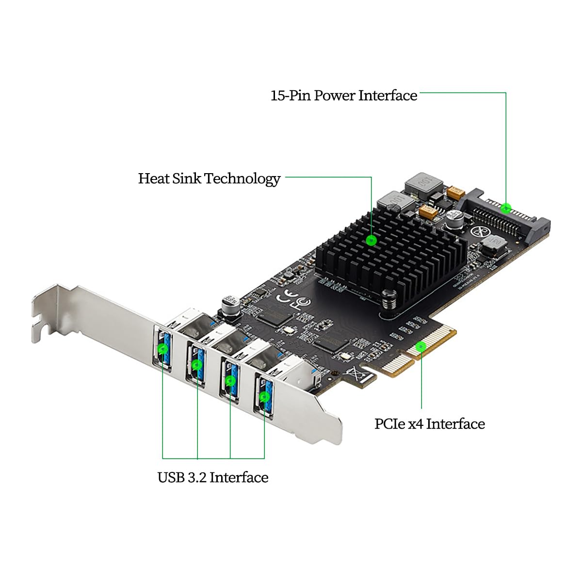 PCIe 3.0 X4 na 4-portowa karta rozszerzeń USB 3.2 Gen2 – szybki przemysłowy adapter USB 40 Gb/s, z 4 niezależnymi portami 10 Gb/s, kompatybilny z komputerami stacjonarnymi i serwerami