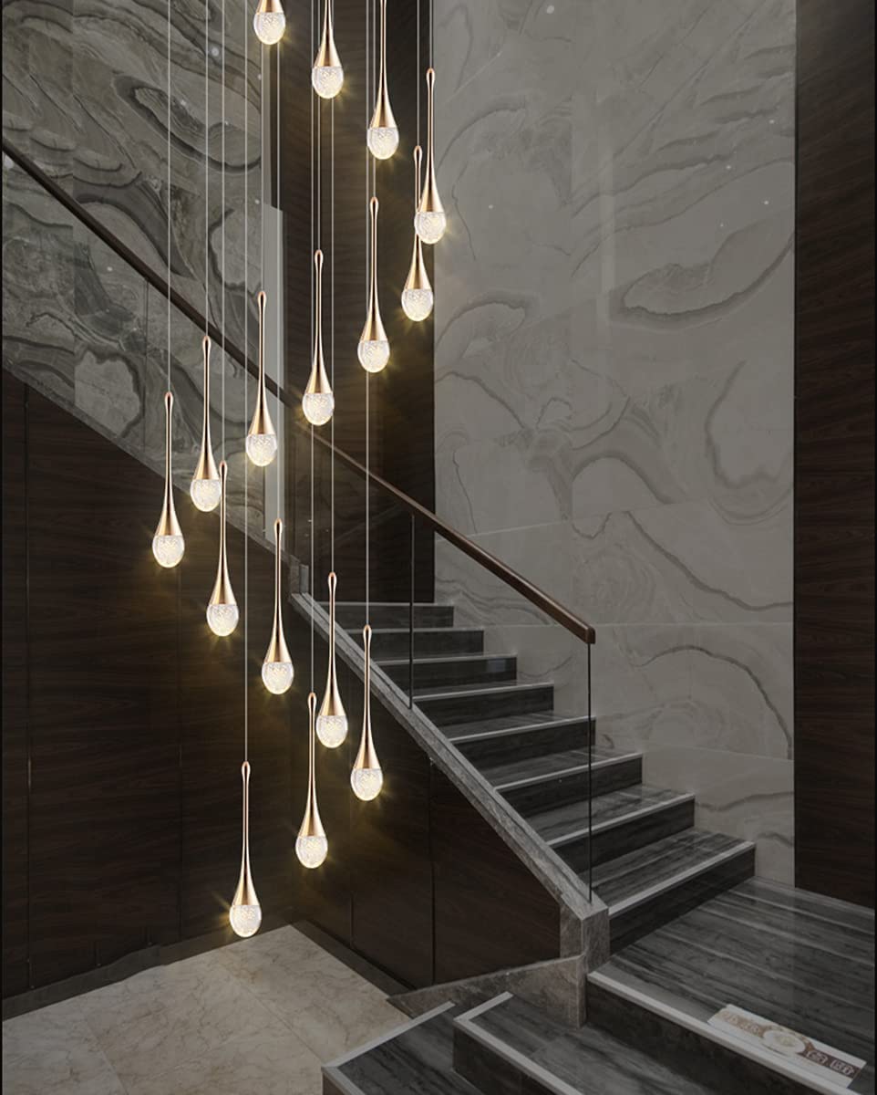 LED Lustre Escalier Moderne Goutte d'eau Pendentif Éclairage pour Villa Duplex Escalier Long Pendentif Lampe Cristal Villa Long Lustre Restaurant Lampe (Taille : 12 lumières)