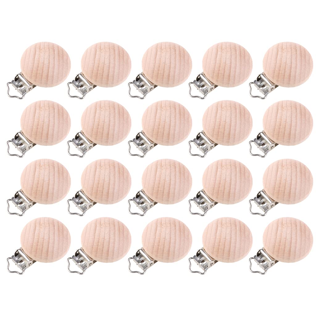 GLASSNOBLE Pacifier Clip，20Pcs/Lot Wooden Clip Diy Dummy Clip Chains Baby Teether Soother Clasp 35Mm
