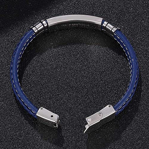 Mens Black Leather Bracelet Silver Stainless Steel Adjustable Buckle Bracelets Pulseras para Hombre4